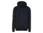 Een donkerblauwe hoodie met rits.