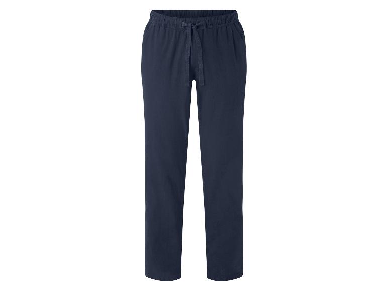 Donkerblauwe heren joggingbroek met elastische tailleband en trekkoord.