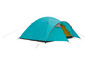 Een blauwe tent met een open ingang.