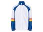 Veste de survêtement blanche et bleue avec détails de couleur rétro.