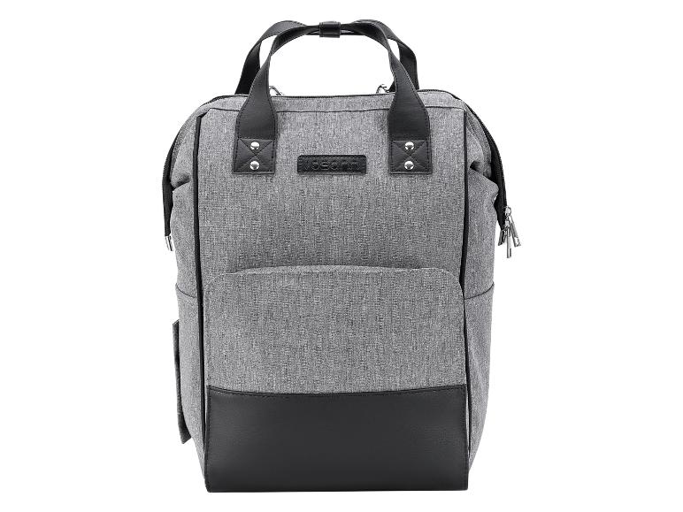 Un sac à dos gris avec des détails en cuir de la marque Ubagme.