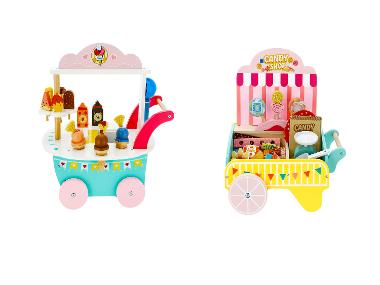 LUPILU® Chariot à glaces / Magasin de bonbons en bois, avec accessoires