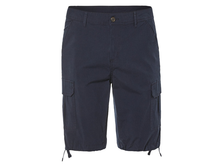 Donkerblauwe cargo shorts met trekkoord.