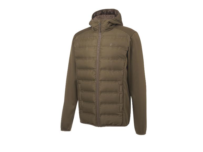 Olijfgroen herenjack met capuchon, lange mouwen en ritssluiting aan de voorkant