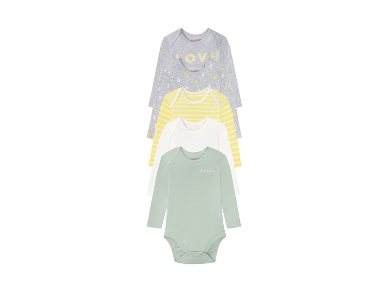 Set van vier baby rompers met lange mouwen, waaronder een met 'Love' print.