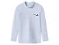 Wit shirt met lange mouwen, hoge hals en blauwe golfprint
