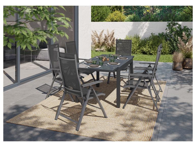 Tuinset van donkergrijs aluminium; modern design.