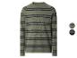 Pull rayé pour homme, vert olive avec des rayures bleu marine.