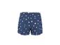 Blauwe shorts met witte madeliefjesprint.