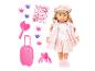 Blonde pop in roze kleding, koffer, haaraccessoires en stickers