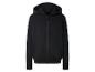 Sweat à capuche noir avec fermeture éclair frontale et poches.