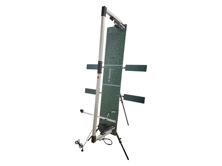Verticale paneelzaag met standaard en accessoires.