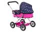 Een roze kinderwagen met een sterrenprint