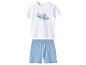 T-shirt blanc à manches courtes et short bleu clair avec imprimé paresseux.