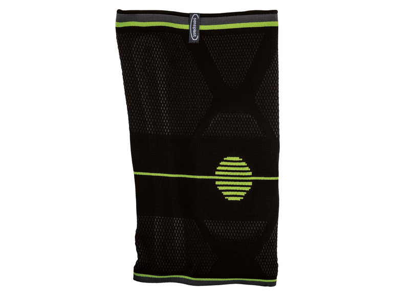 Une genouillère noire de Sensiplast avec des accents verts.
