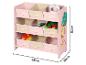 Étagère de rangement rose pour enfants avec bacs en tissu et motifs animaux, 65x30x62cm.