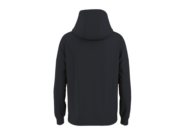 Sweat à capuche bleu foncé, vue de dos.