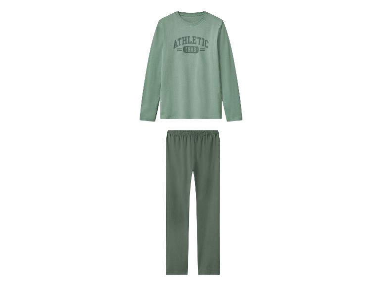 Groene herenpyjama met lange mouwen en 'ATHLETIC 1986'-print
