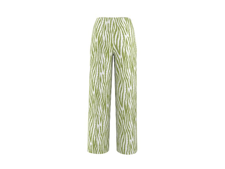 Damesbroek met wijde pijpen en groen-witte zebraprint
