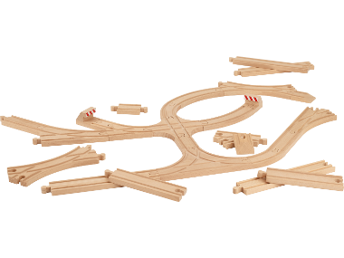 LUPILU® Set de rails et d'aiguillages en bois, 27 pièces