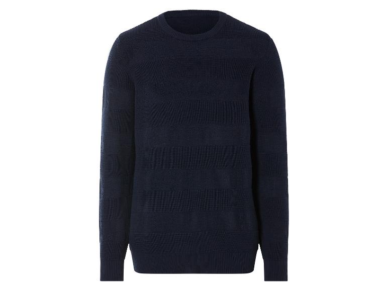 Un pull bleu marine en tricot à manches longues.