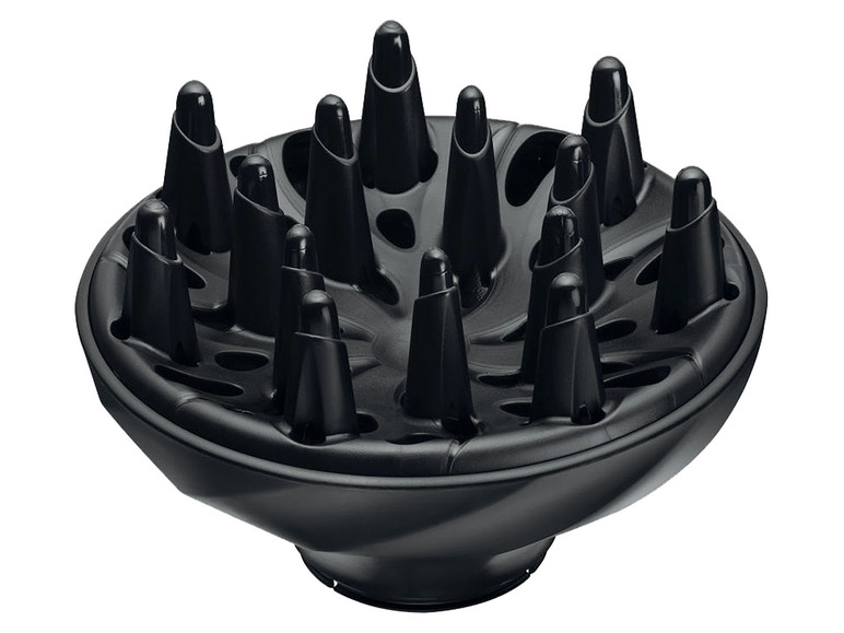 Un diffuseur noir à plusieurs doigts pour sèche-cheveux.