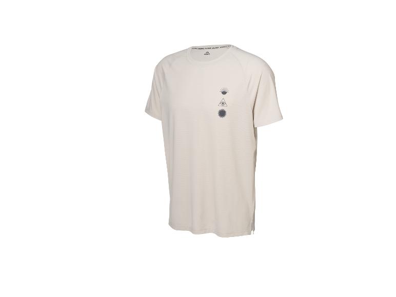T-shirt de sport Crivit beige pour homme à manches courtes avec imprimé graphique.