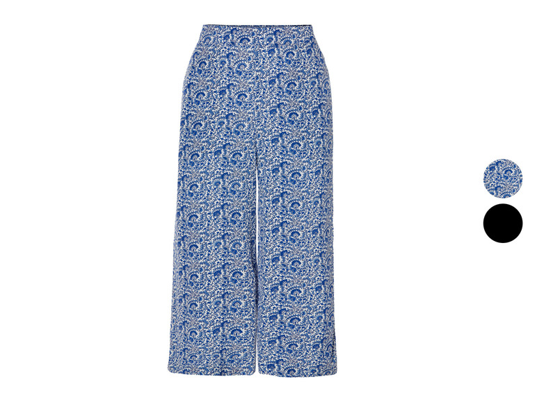 Blauwe wijde broek met bloemenprint.