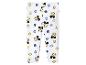 Witte meisjeslegging met stripfiguur en gekleurde stippenpatroon.