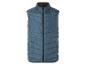 Een donkerblauwe donsvest met rits.