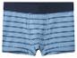 Herenboxershorts met blauwe strepen en een donkerblauwe elastische tailleband.