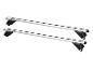 Twee Ultimate Speed dakdragers van zilverkleurig aluminium.
