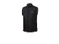 Gilet de course noir avec fermeture éclair et logo réfléchissant.