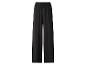 Zwarte wijde broek met elastische tailleband.