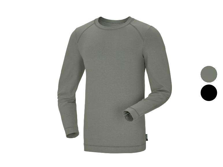 Heren T-shirt met lange mouwen in olijfgroen met ronde hals en raglanmouwen.