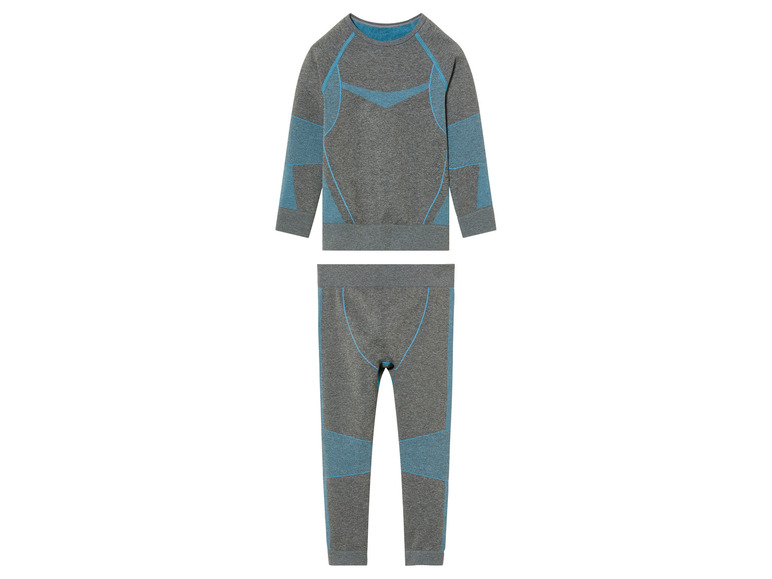 Un survêtement sportif gris avec des détails bleus.