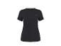 T-shirt de sport noir à manches courtes pour femme avec logo discret sur la poitrine.