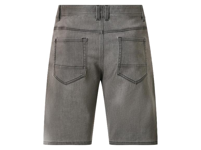Grijze heren denim shorts, achteraanzicht.