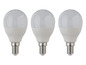 Drie witte LED-lampen met een schroefdraadfitting.