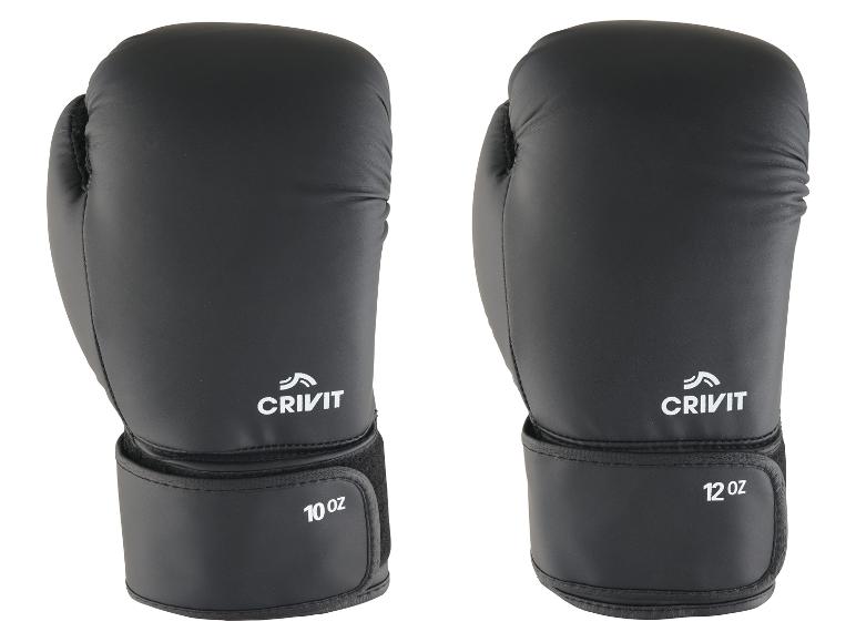 Gants de boxe noirs Crivit de 10 et 12 onces.