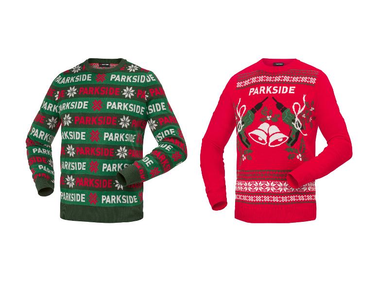 Twee kersttruien, één groen gestreept en één rood met belletjes.