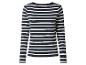 T-shirt rayé à manches longues bleu marine et blanc.