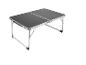 Table pliante portable avec plateau noir et cadre en aluminium.