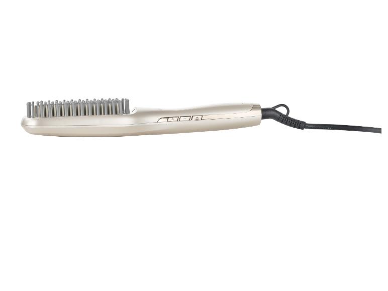 Une brosse à cheveux électrique avec des poils et un cordon.