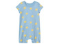 Een baby romper met korte mouwen met een zonnige print.