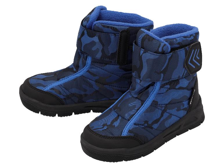 Bottes d'hiver pour enfants avec camouflage bleu et fermeture velcro.
