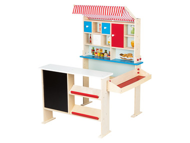 In de genade van willekeurig zitten Playtive 2-in-1 houten winkeltje en poppenkast of mark…