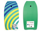Een Schildkröt bodyboard met een groen en blauw gestreept ontwerp.