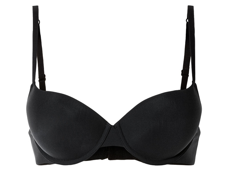 Un soutien-gorge noir avec des bonnets lisses et des bretelles réglables.