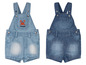 Deux salopettes en jean bleu pour bébés.